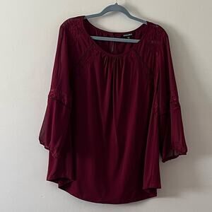 Roz & Ali Red Wine Lace Accent Pull Over Blouse Top sz 1X